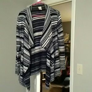 Black, white and gray horizontal striped cardigan